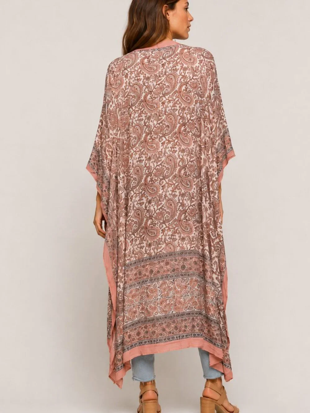 Free People Eternal Flame Maxi Kimono Pink Paisley One Size